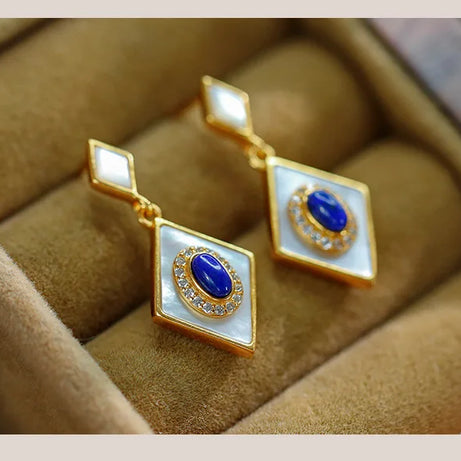 S925 Silver Lapis Lazuli White Shell Suit Earrings Necklace Pendant Light Luxury Fashion New Temperament Elegant Female - Charlie Dolly