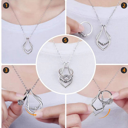 Zinc Alloy Simple Ring Holder Pendant Necklace Geometric Clear Rhinestone Necklace Women Fashion Jewelry Gift 42cm(16 4/8&quot;) Long