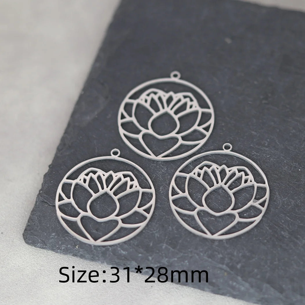 3pcs Exquiaite Amulet Moon Lotus Flower Charms DIY Craft Earrings Necklace Jewelry Making Yogo Buddhism Stainless Steel Pendant