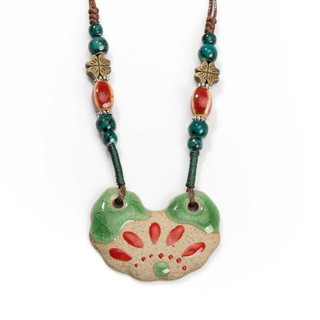 Handmade Ceramic Ethnic Pendant Necklace Jewelry