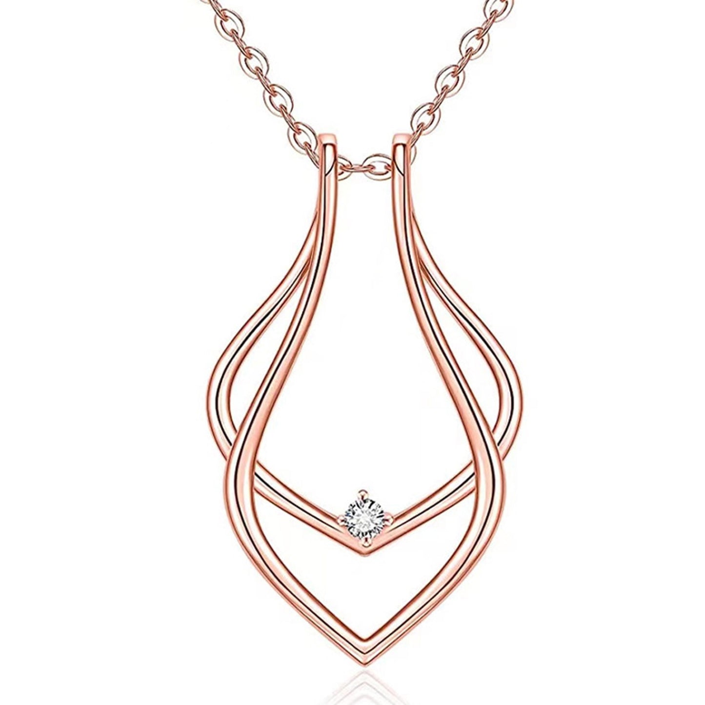 Zinc Alloy Simple Ring Holder Pendant Necklace Geometric Clear Rhinestone Necklace Women Fashion Jewelry Gift 42cm(16 4/8&quot;) Long