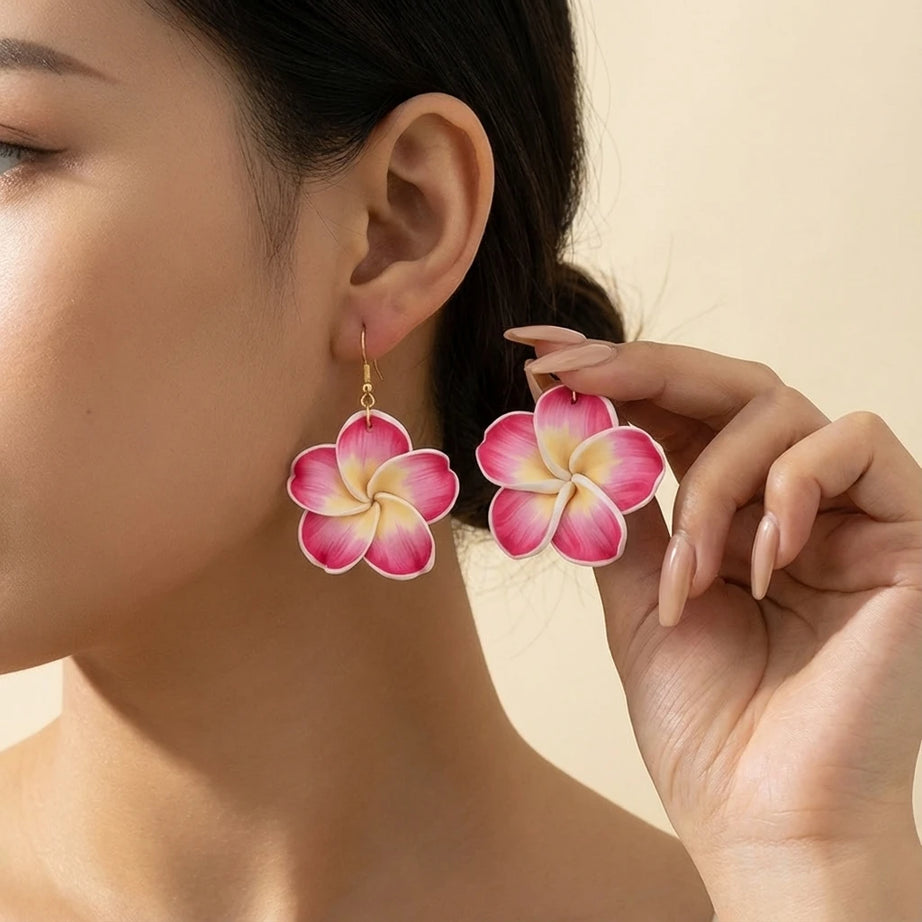 Plumeria Clay Flower Drop Earrings Jewelry