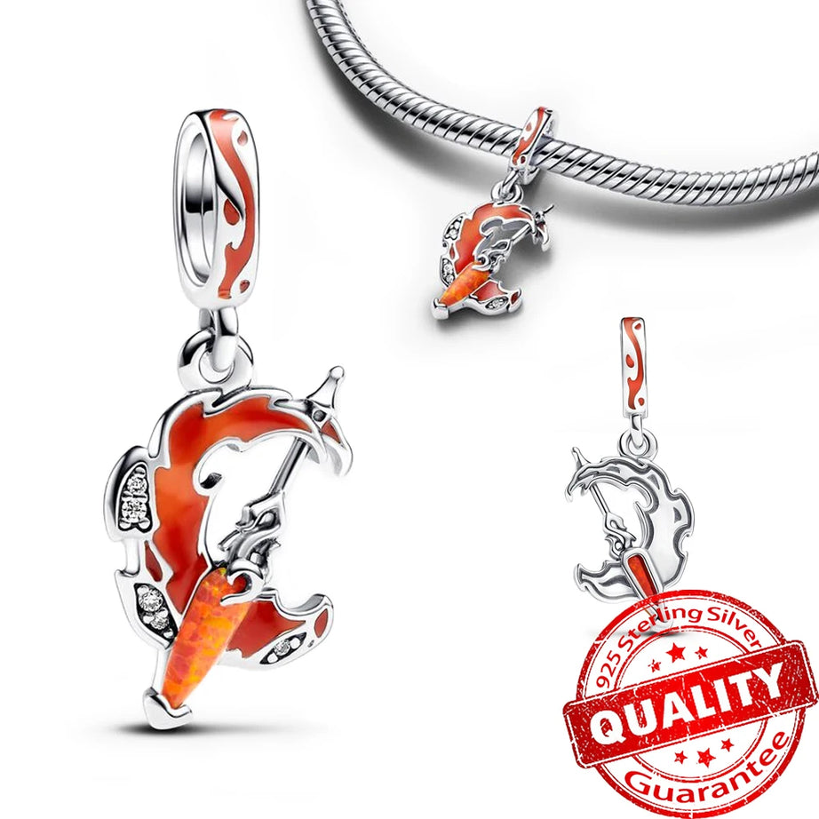 S925 Silver Lotus, Coral, Seahorse & Fortune Bag Pendant, Sacred Prosperity Amulet