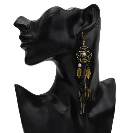 Dream Catcher Feather Chain Tassel Hook Earrings Jewelry