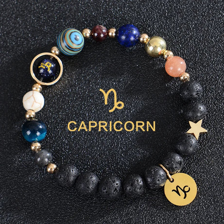 Zodiac Constellation Crystal Bracelet, 12 Signs Natural Stone Beaded Amulet