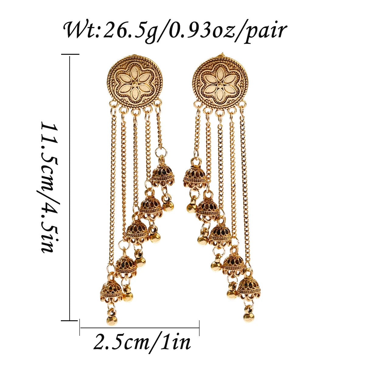 Indian Jhumka Earrings Gold Sliver Color Big Bells Drop Long Tassel Earring For Women Boho Gypsy Jewelry Gift
