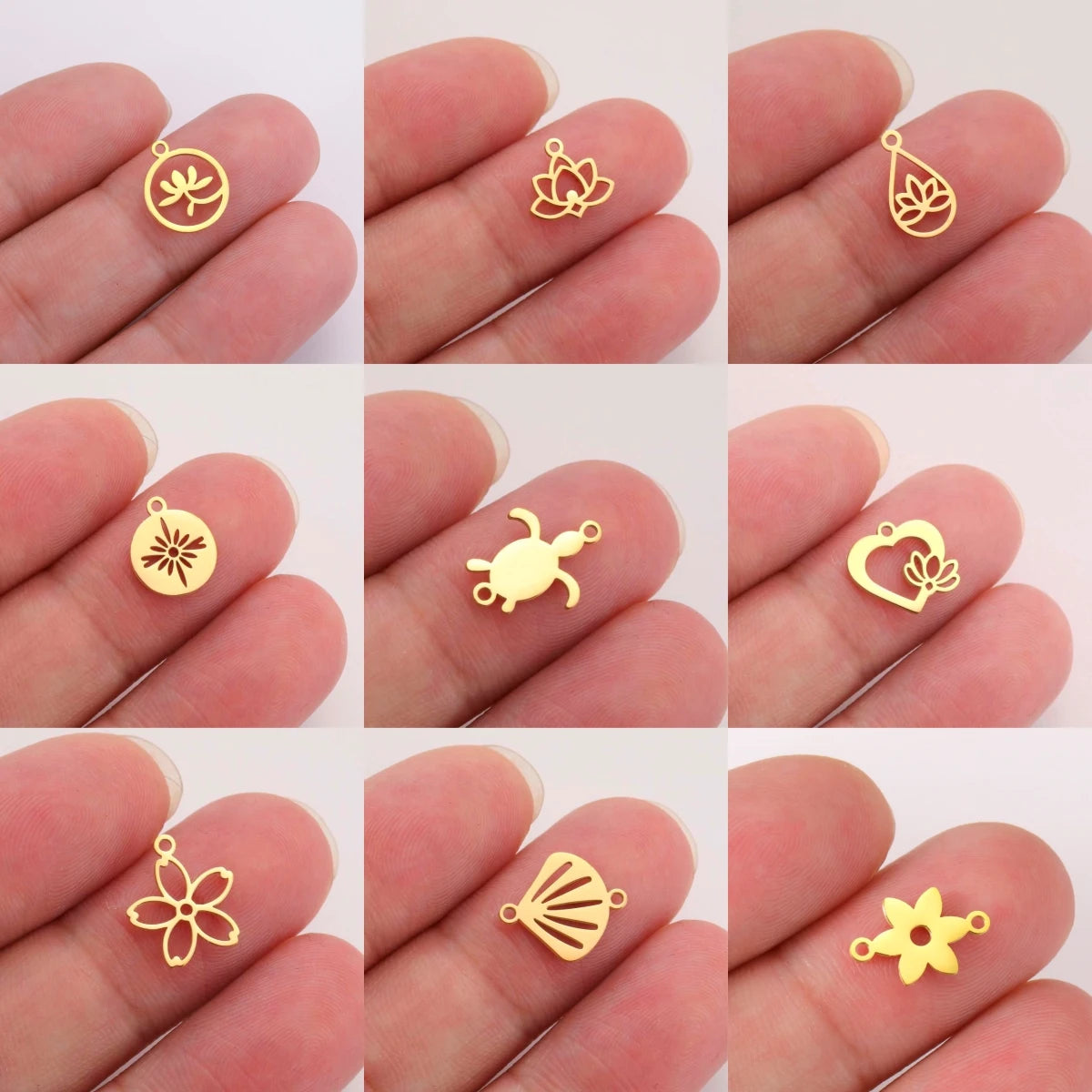 5 pieces of lotus shell stainless steel bracelet pendant necklace small sun shell pendant DIY necklace bracelet earrings jewelry
