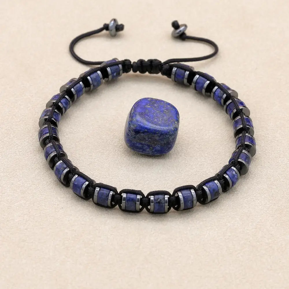 3*6mm Natural Amazonite Stone Hematite Beads Braided Bracelet Handmade Woven Boho Yoga Charm Bracelet Couple Men Jewelry