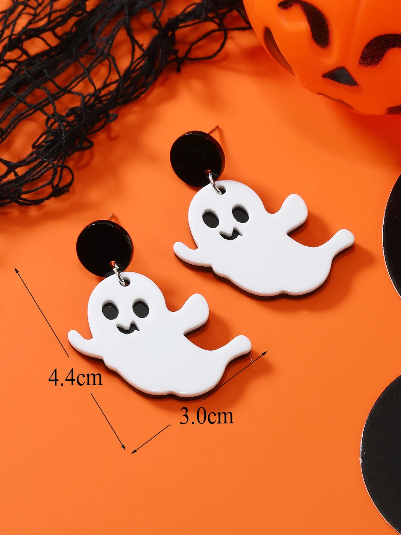 8 pairs of Halloween flame demons, cute little ghosts, acrylic earrings, skull heads, alien spaceships, pumpkin ghosts - Charlie Dolly