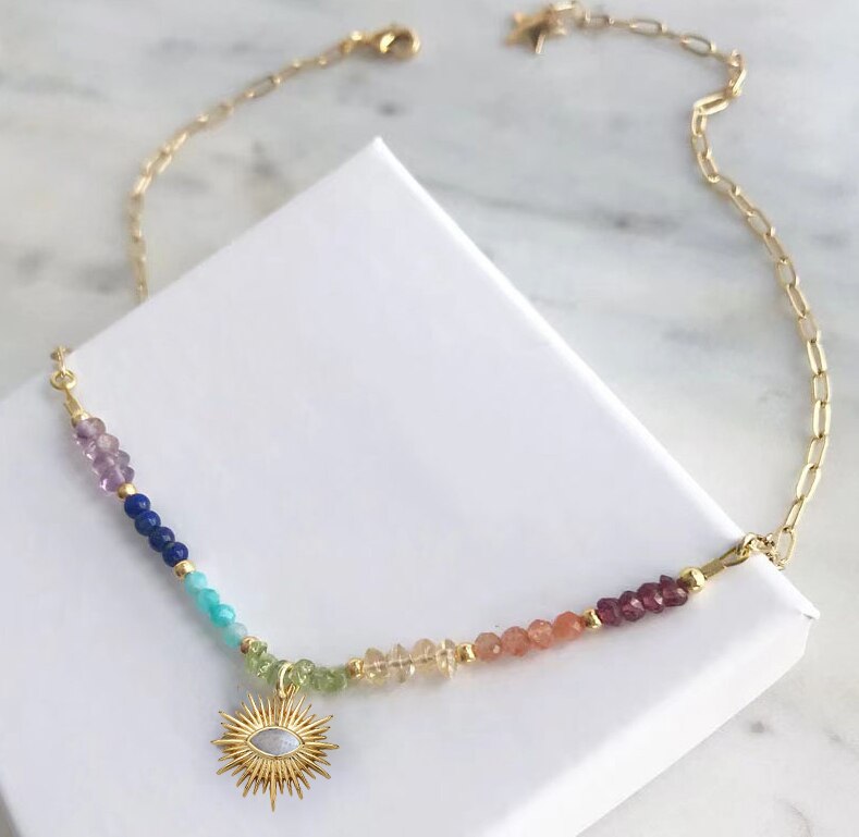 Exquisite Gold-color Eye Pendant Necklace Trend Beaded Streetwear Jewelry New Year Gifts For Women Multiple Color Options Choker - Charlie Dolly