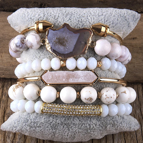 Fashion Boho Natural Stone Beaded Bracelet Jewelry Multi 6pc Stack Bracelet & Bangle Sets For Women Gift - Charlie Dolly