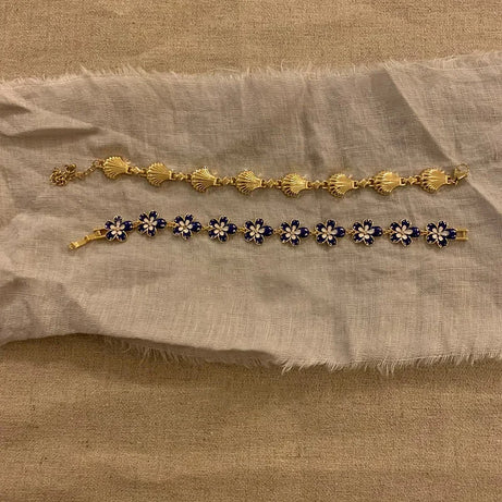 Golden Shell and Retro Flower Boho Bracelet