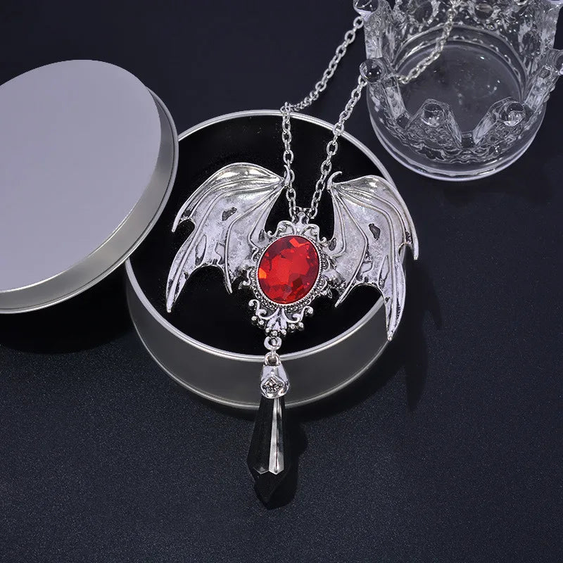 New Goth Halloween Necklace Blue Crystal Vampire Bat Pendant Blue Black Crystal Choker Necklace Punk Jewelry - Charlie Dolly