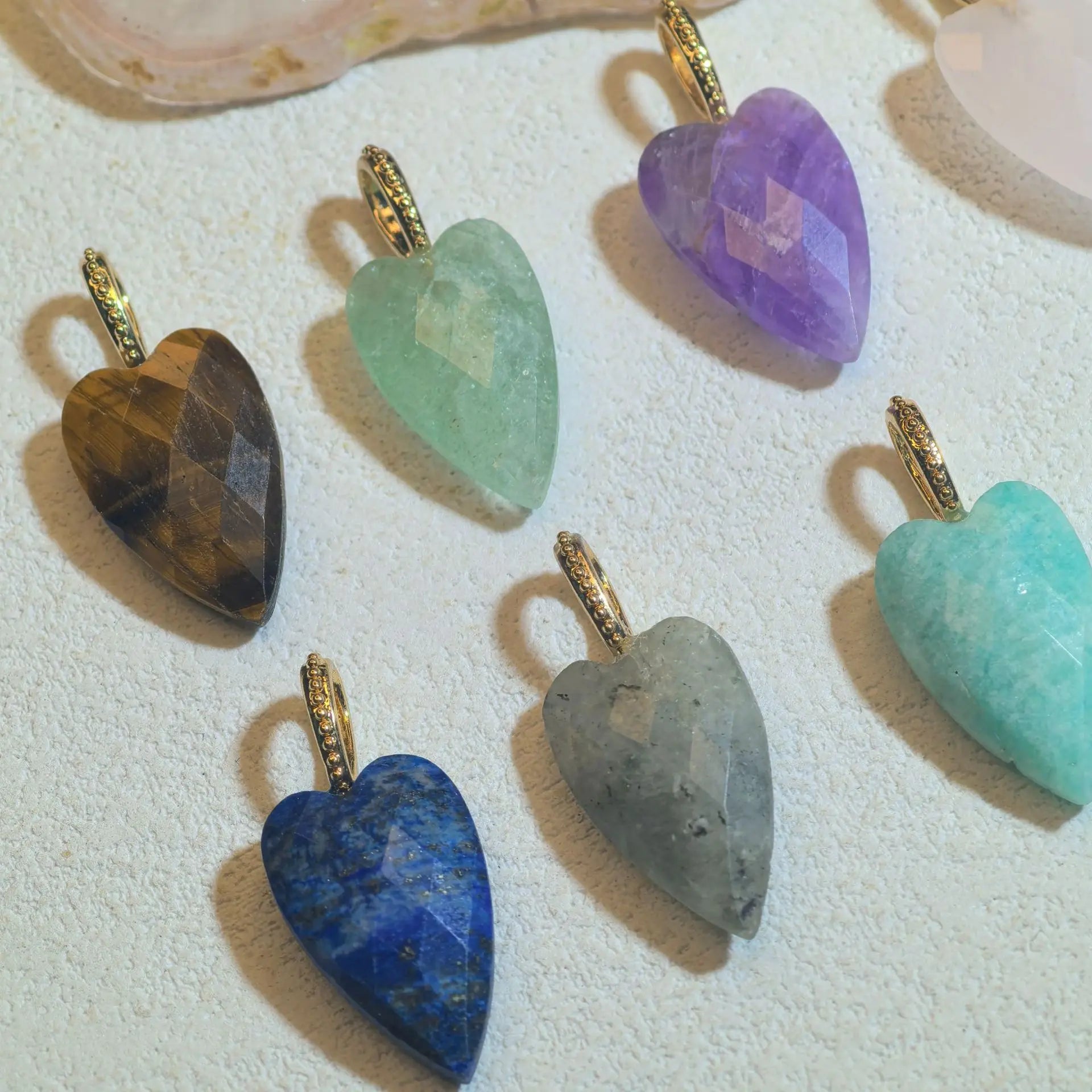 1pc Heart Shape Natural Stone Amethyst Lapis Lazuli Pendants Faceted Natural Stone Charms DIY Necklace Earring Accessories