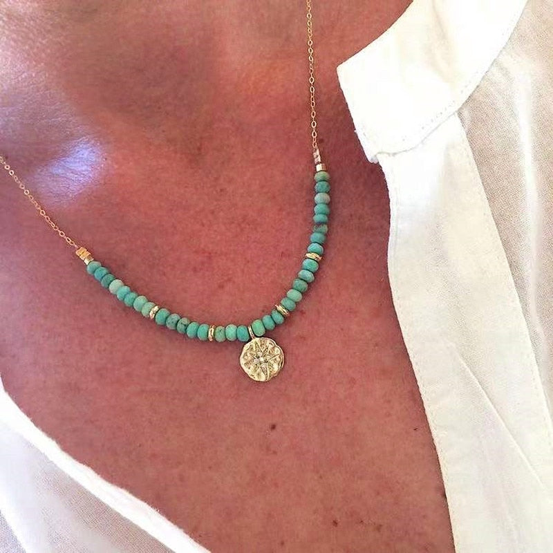 Exquisite Gold-color Eye Pendant Necklace Trend Beaded Streetwear Jewelry New Year Gifts For Women Multiple Color Options Choker - Charlie Dolly