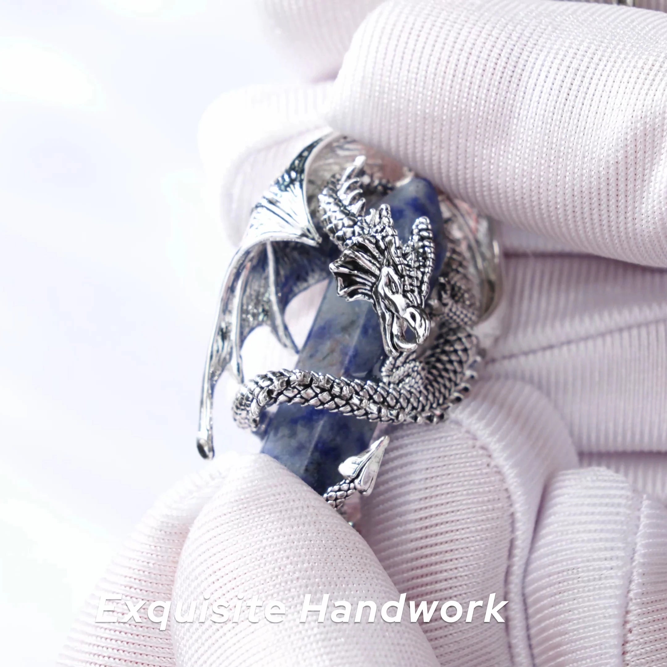 Eudora Dragon Wrapped Dumortierite Hexagonal Crystal Necklace Healing Stone Pendant Spiritual Amulet Jewelry Gift for Women Men