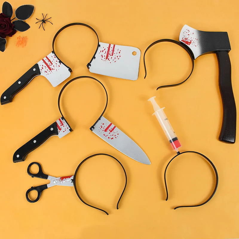 Halloween Decoration Fake Bloody Axe Saws Knife Headband Prank Prop Halloween Party Decor 2024 Masquerade Cosplay Accessories - Charlie Dolly