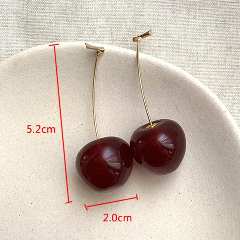 New Small Fresh Sweet Red Cherry Earrings Lovely Cherry Cherries Earrings Pendant Fruit Earrings for Women Charm Jewelry Gift - Charlie Dolly