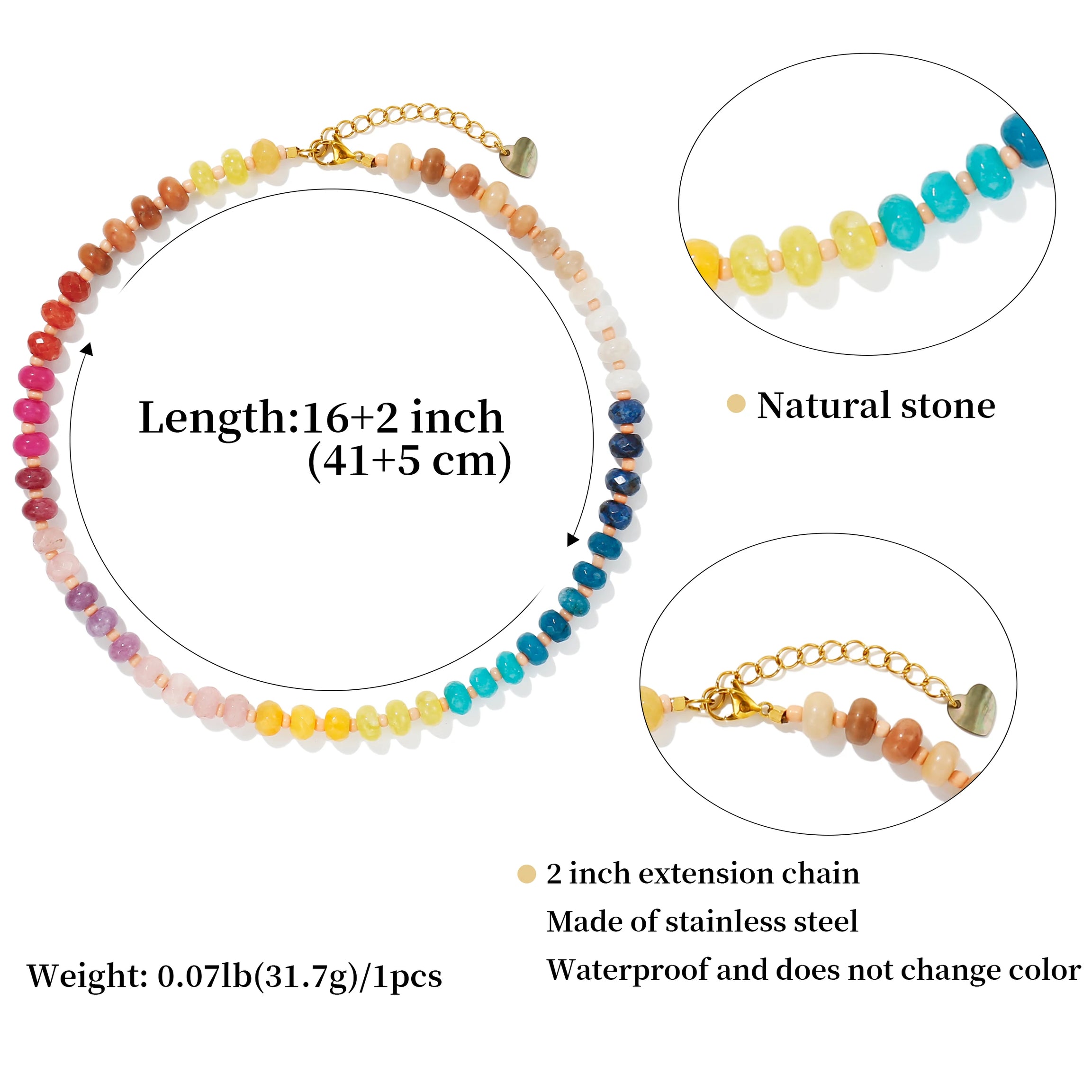 Rainbow Gemstone Beaded Choker Necklace