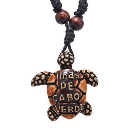 Sea Turtle Bone Pendant Wax Cord Necklace Jewelry