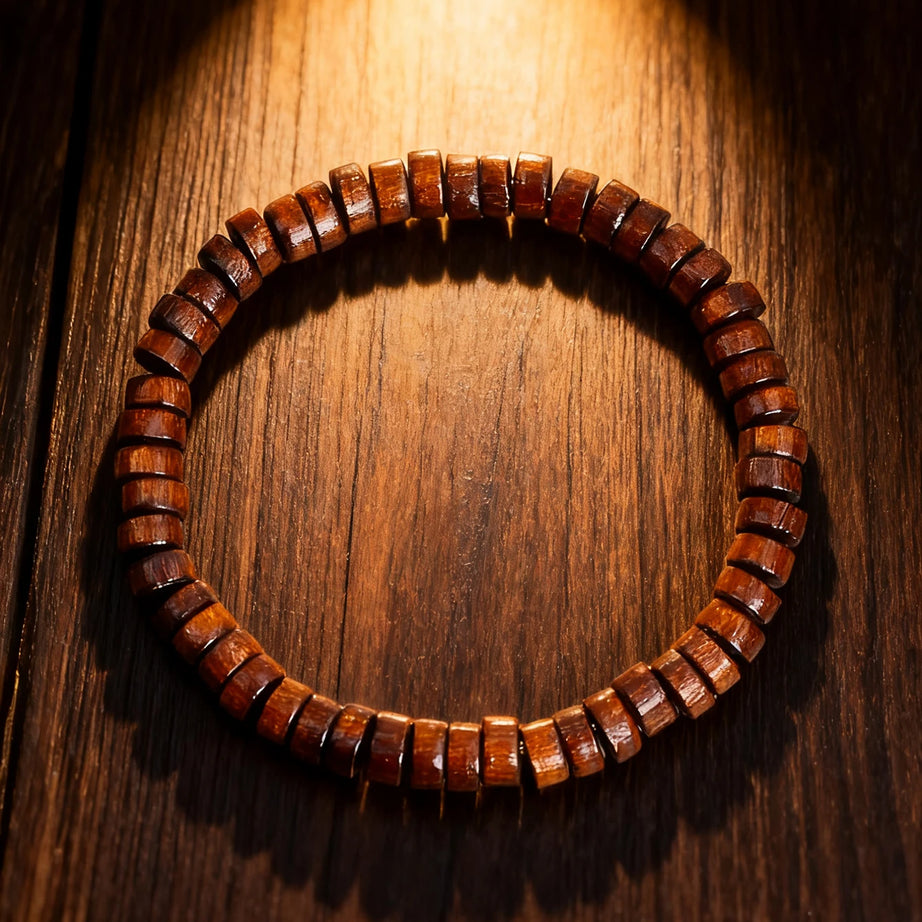 Natural Stone & Wood Bead Boho Protection Bracelet, Handmade Grounding Talisman