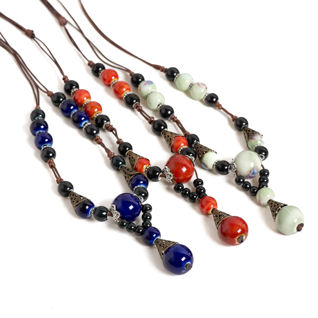 Ceramic Bead Stone Shell Long Necklace Jewelry