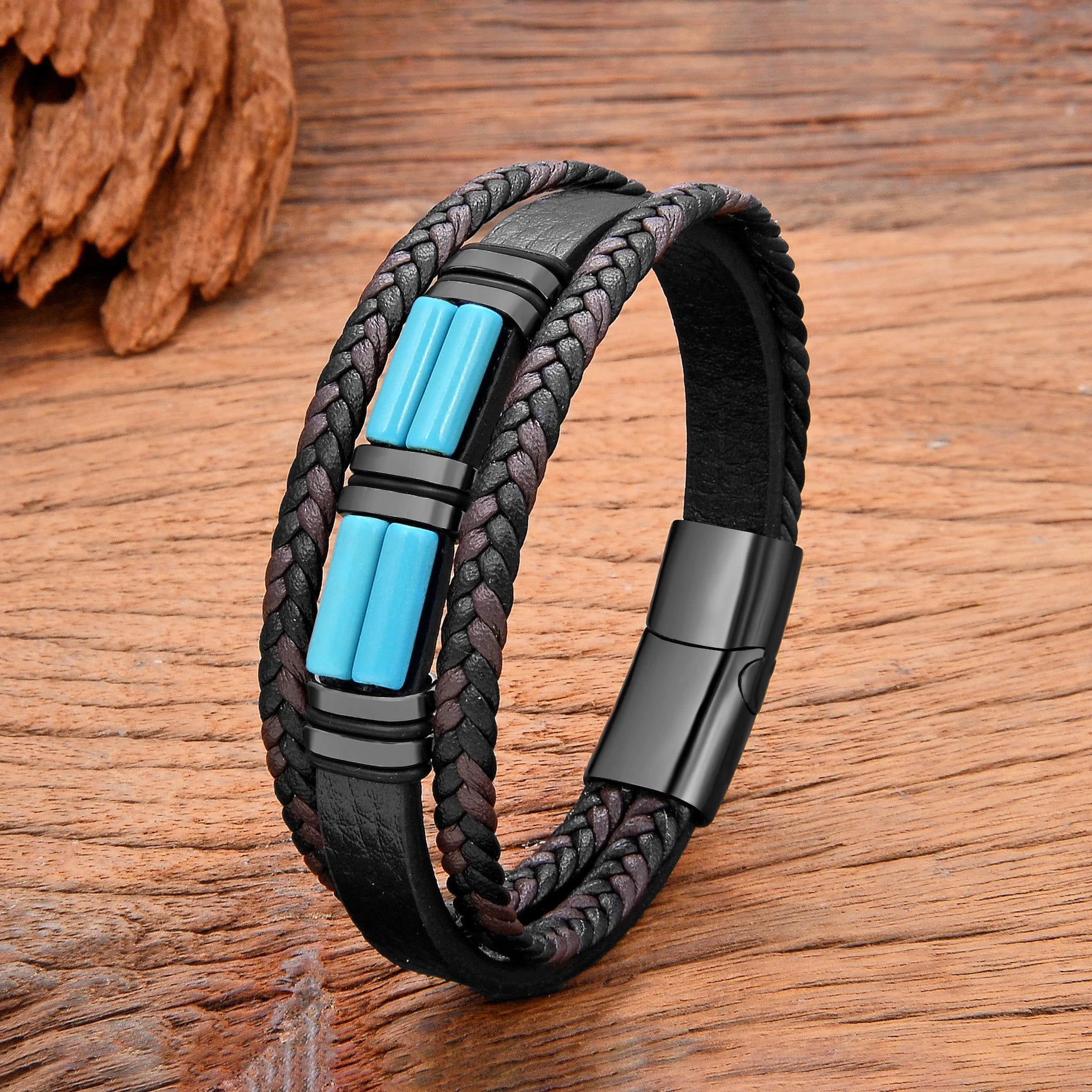 Natural Stone Leather Cuff Bracelet