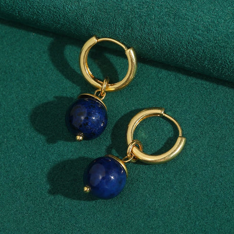 Vintage Lapis Lazuli Drop Earrings Hoop Gold Color High Quality Luxury Quality Jewelry Natural Stone Accessories Women Gift 2025 - Charlie Dolly
