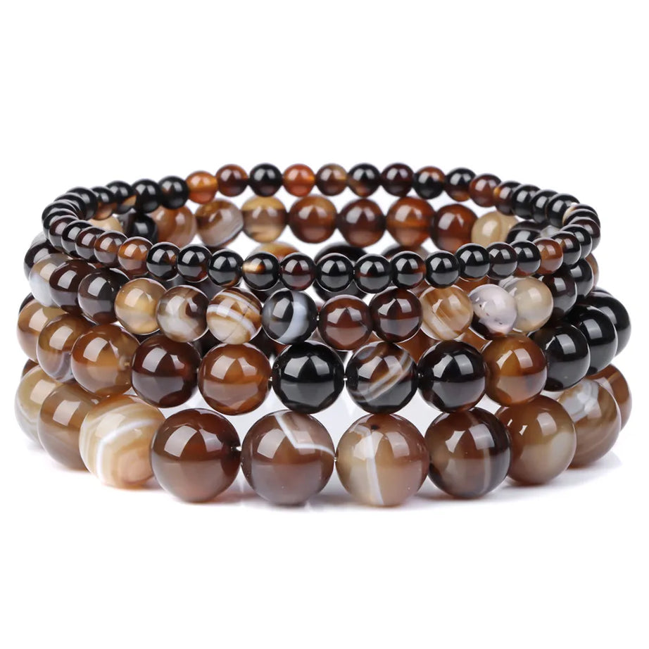 Fashion Natural Brown Striped Agates Bracelet Women 4/6/8/10mm Agates Beads Elastic Bracelets for Men Reiki Healing Boho Jewelry - Charlie Dolly
