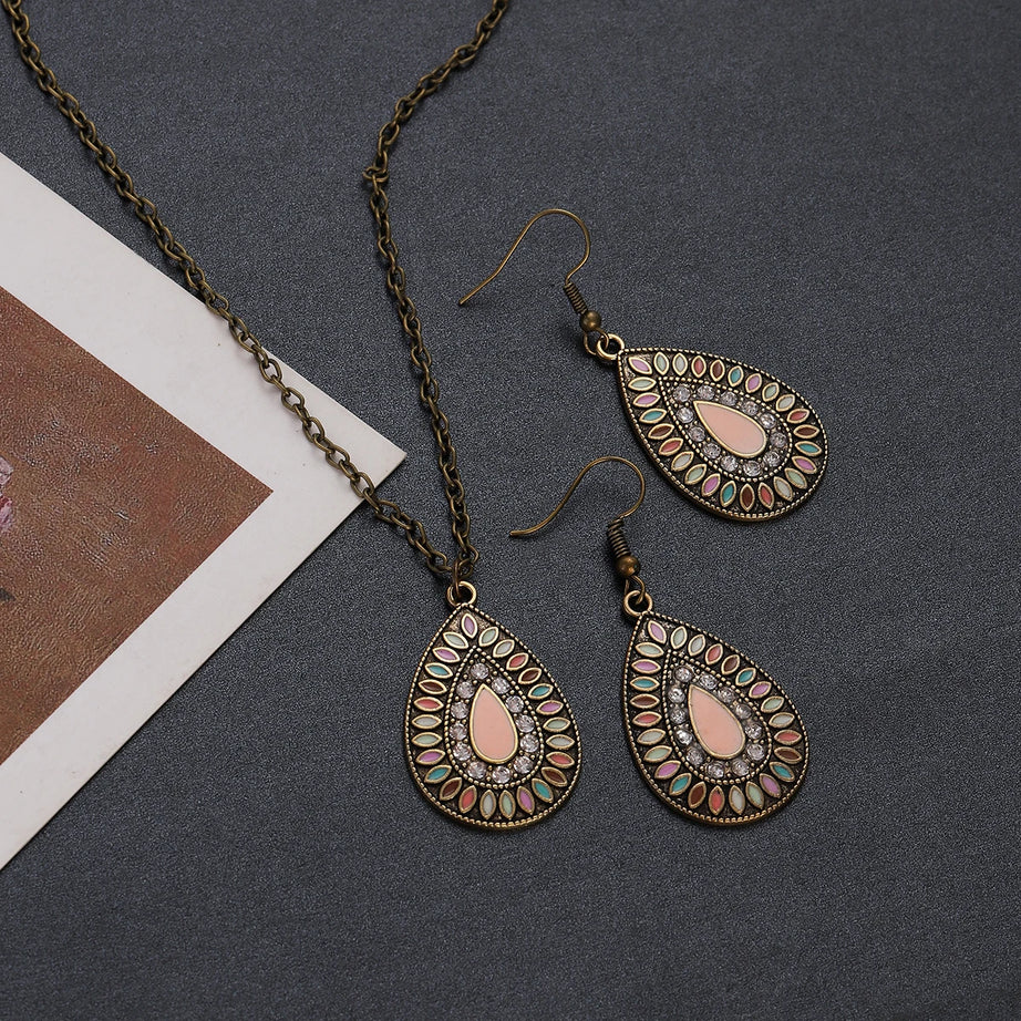 Colorful Bead Flower Necklace Earring Set Jewelry