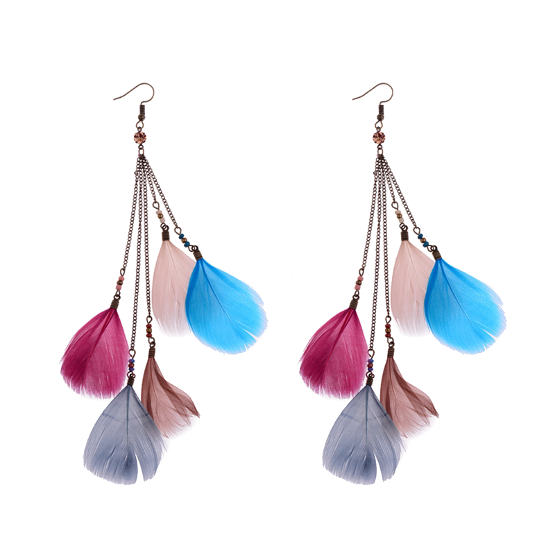 Bohemian Gold Color Long Alloy Tassel Earrings Women Kolczyki Vintage Wood Beads Feather Statement Earrings Fashion Jewelry 2019 - Charlie Dolly