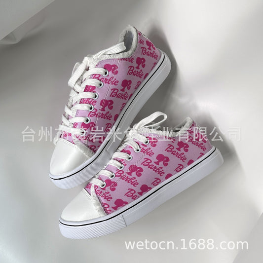 2023 New Barbie 3D Printing Letters Large Size Canvas Shoes Women Students Flat Casual Shoes Fashion Women Sports Board Shoes - Charlie Dolly