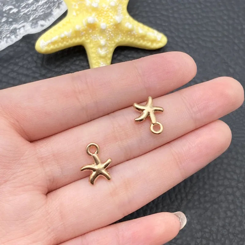 New 16pcs Gold Color Ocean Shell Conch Starfish Charms for Jewelry Making Necklace Key Chain Phone Chain DIY Materials Colorfast