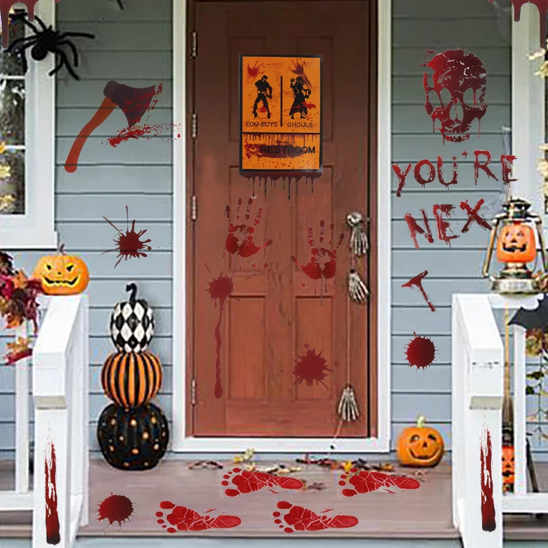 Horror Bloodstain Wall Sticker Handprint Footprint Blood Skull Window Sticker Halloween Decoration 2024 Halloween Scary Sticker - Charlie Dolly