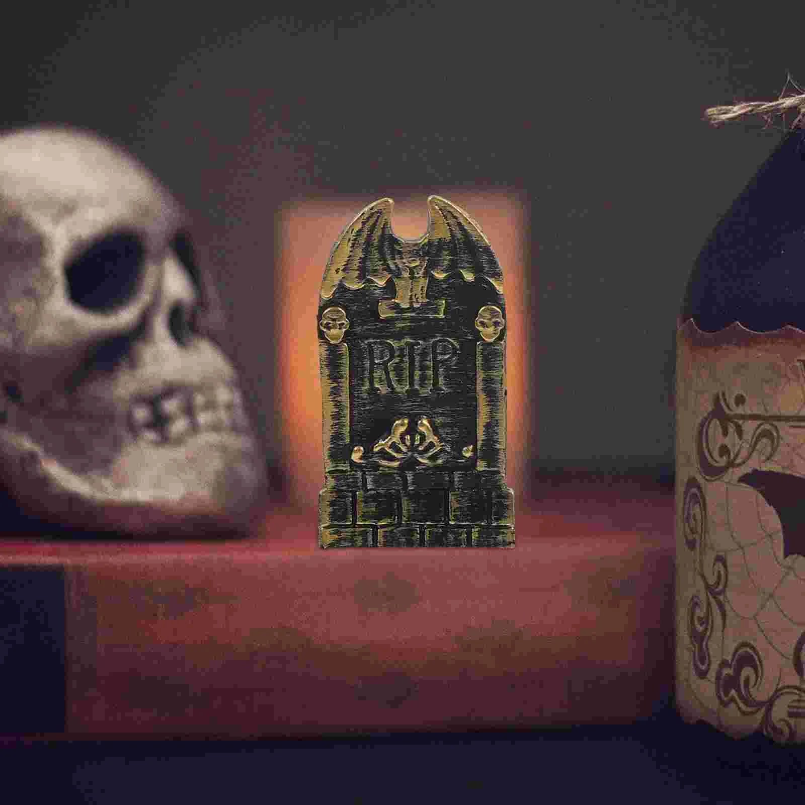 10 Pcs Halloween Decorations Skull Tombstone Craft Fake Ornaments Decorative Small Gravestone Plastic Headstone Shape Adornment - Charlie Dolly