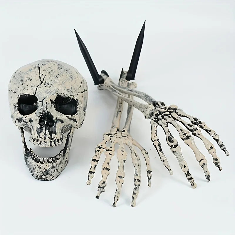 Realistic Skeleton Stakes Halloween Realistic Skull Skeleton Head Human Hand Arms for Halloween Party Home Garden Lawn Decor - Charlie Dolly
