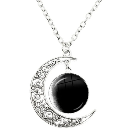 Lunar Phase Glass Dome Pendant Necklace, Full Moon & Eclipse Talisman