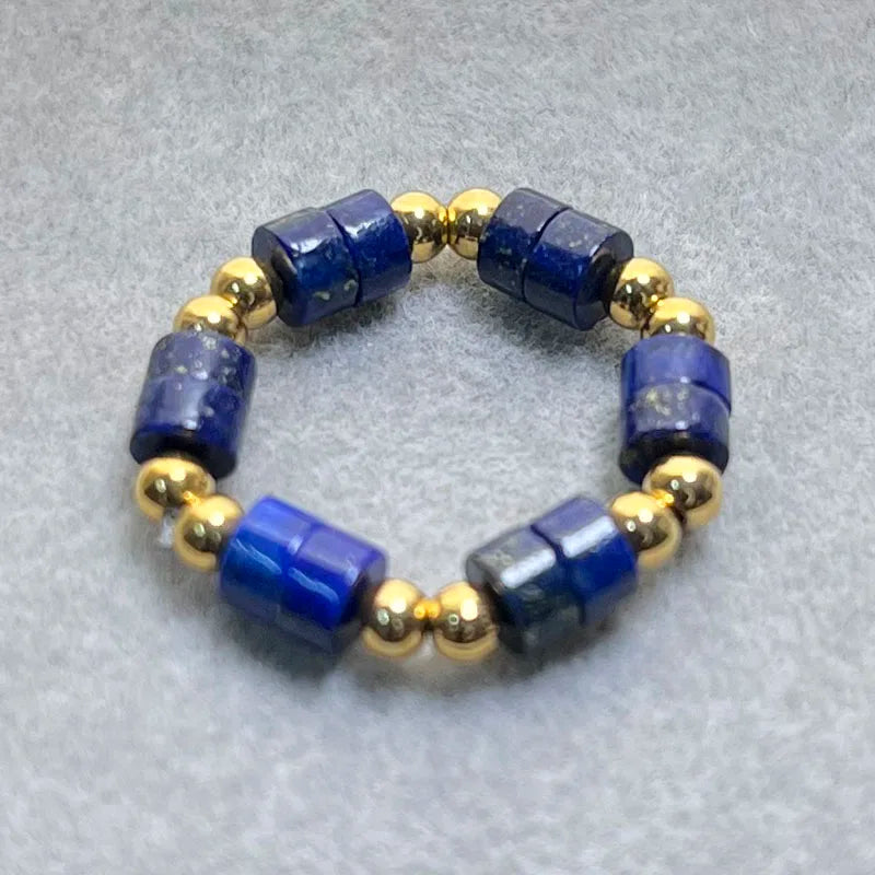 Boho 2*4mm Natural Stone Rings Women Handmade Jewelry Friendship Gifts Agate Tigereye Opal Statement Ring Stainless Steel Beads