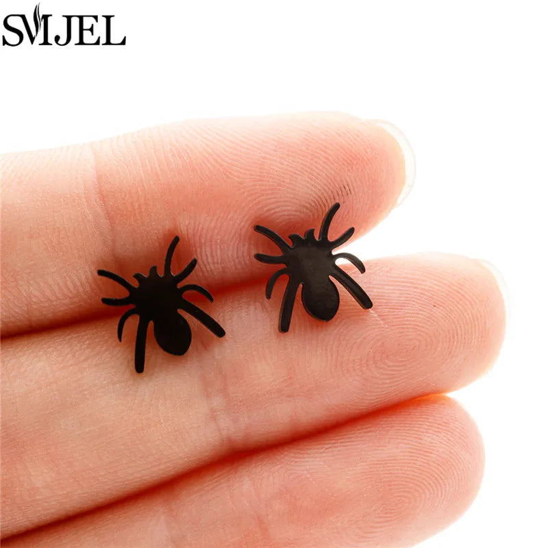 Punk Black Spider Stainless Steel Stud Earrings for Women Men Personality Spider Web Earings Halloween Piercing Jewelry 2024 - Charlie Dolly