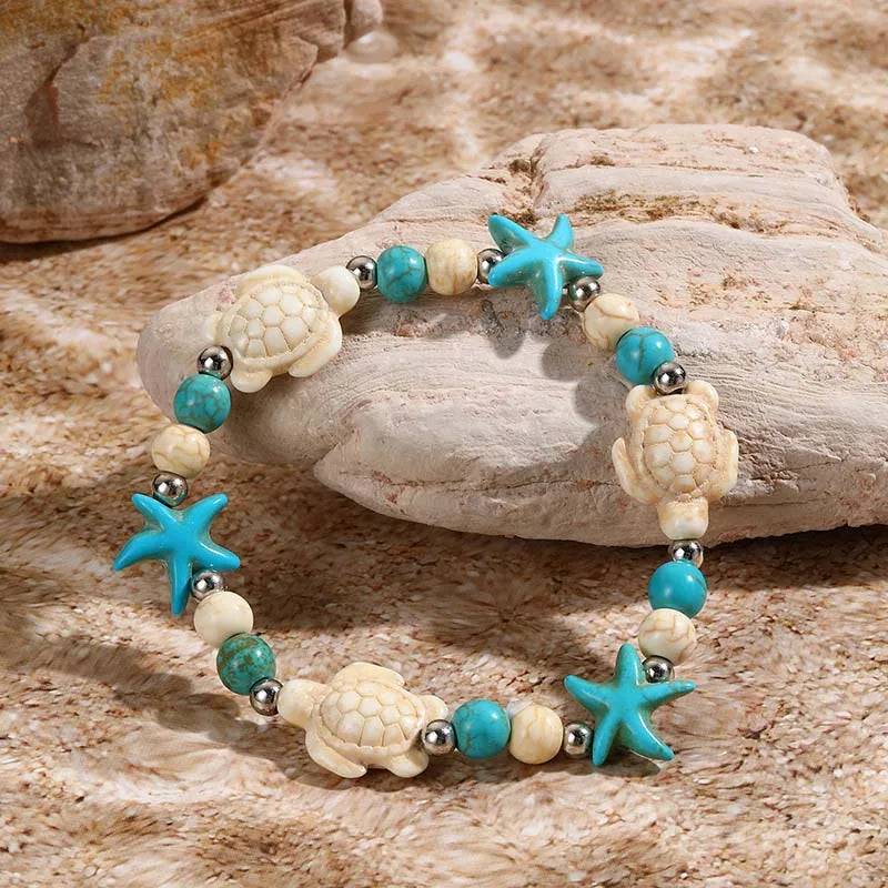 Classic Boho Blue Starfish Beaded Bracelet for Women Beach Conch Sea Shell Turtle Bracelet Bangle Fashion Friendship Jewelry