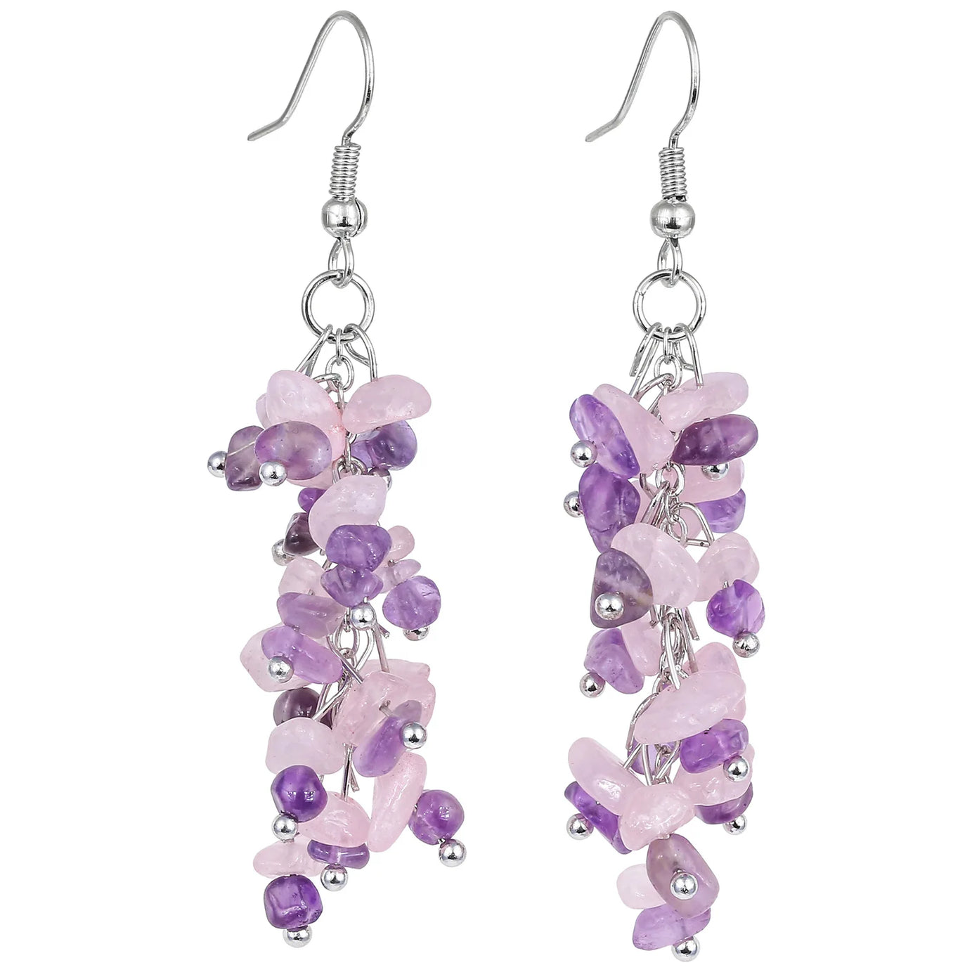 Crushed Crystal Grape Cluster Tassel Earrings, Natural Stone Boho Wedding Jewelry