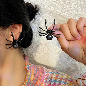 Halloween Dark Vintage Black Spider Earrings For WomenAlloy Pearl Simple Personality Jewelry Puncture Ear Studs Holiday Gifts