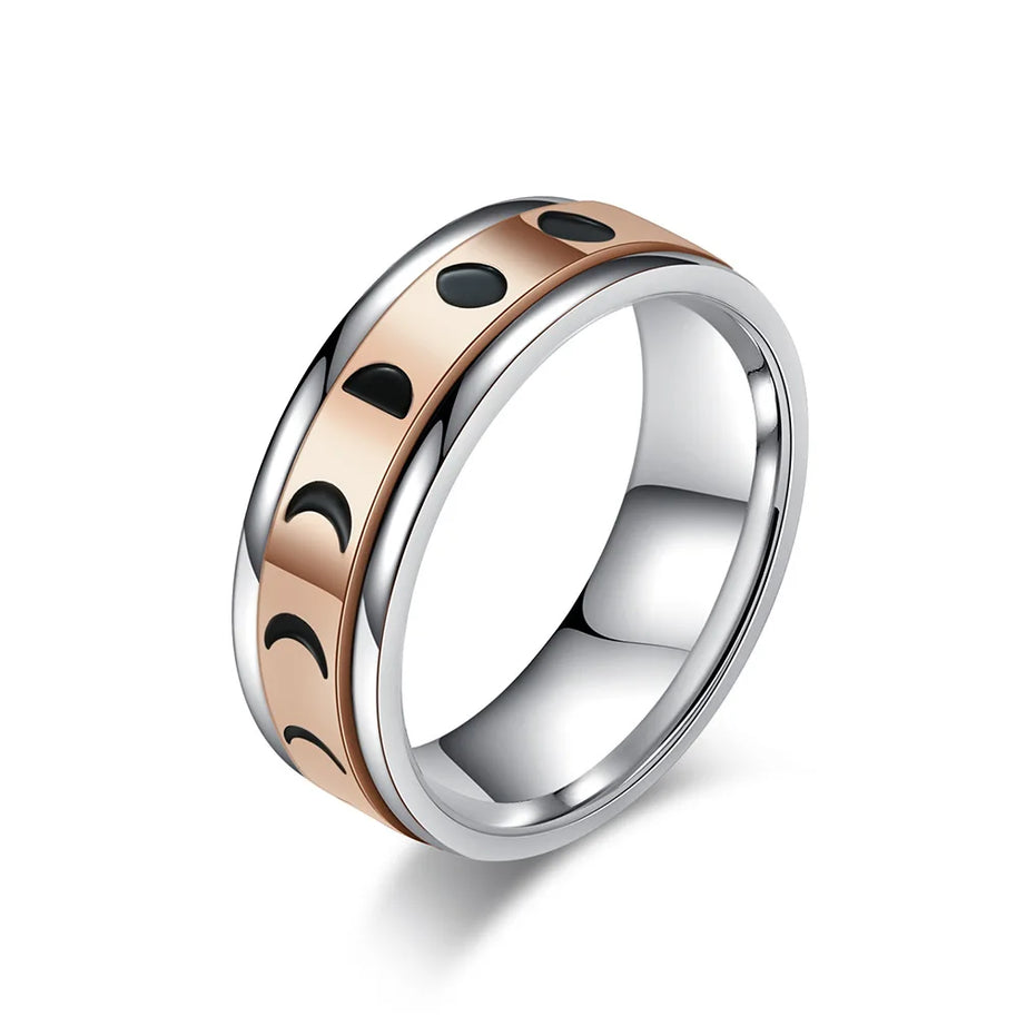 Moon Phase Spinner Ring, Stainless Steel Fidget Witchy Amulet