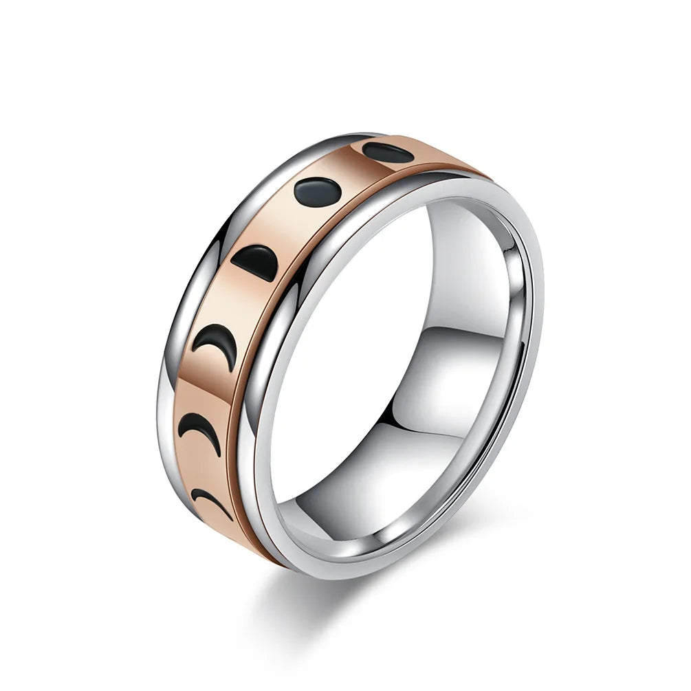 7mm Stainless Steel Crescent Moon Phase Spinner Ring Lunar Eclipse Jewelry for Women Men Size 6-11