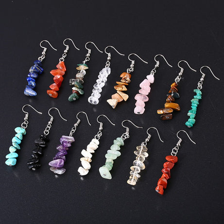 Chip Natural Stone Crystal Earrings Raw Gemstone Amethyst Lapis Lazuli Tiger's Eye Rose Quartz Chakra Earring - Charlie Dolly