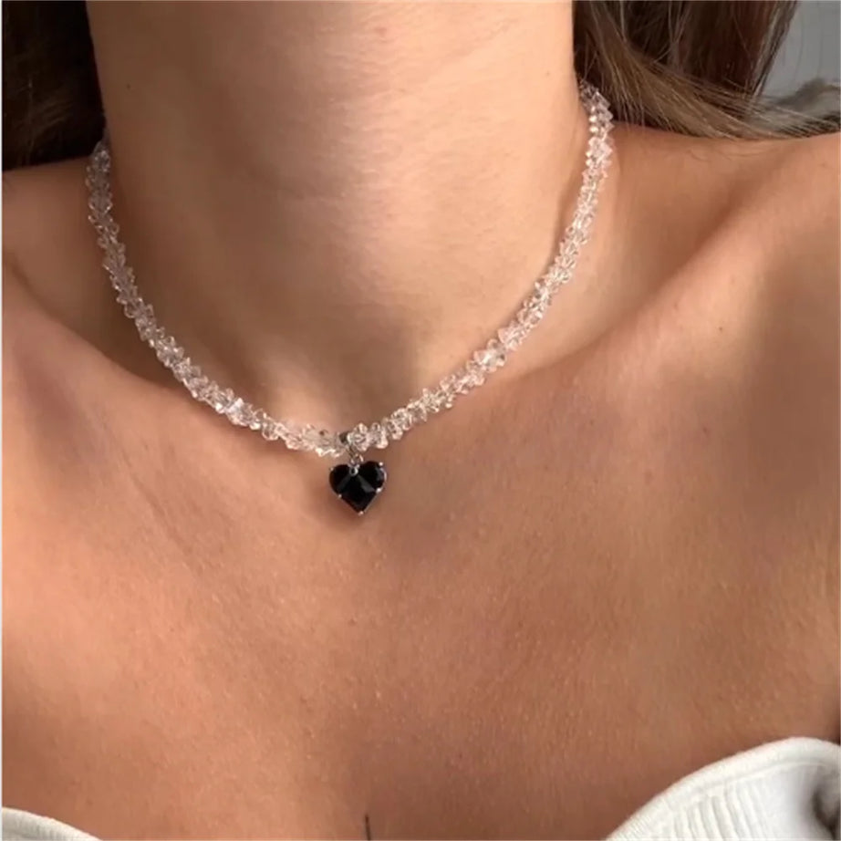 موضة خمر شرابات الزركون القلب قلادة قلادة للنساء الإناث بوهو هندسية الباروك شفافة كريستال سلسلة مجوهرات