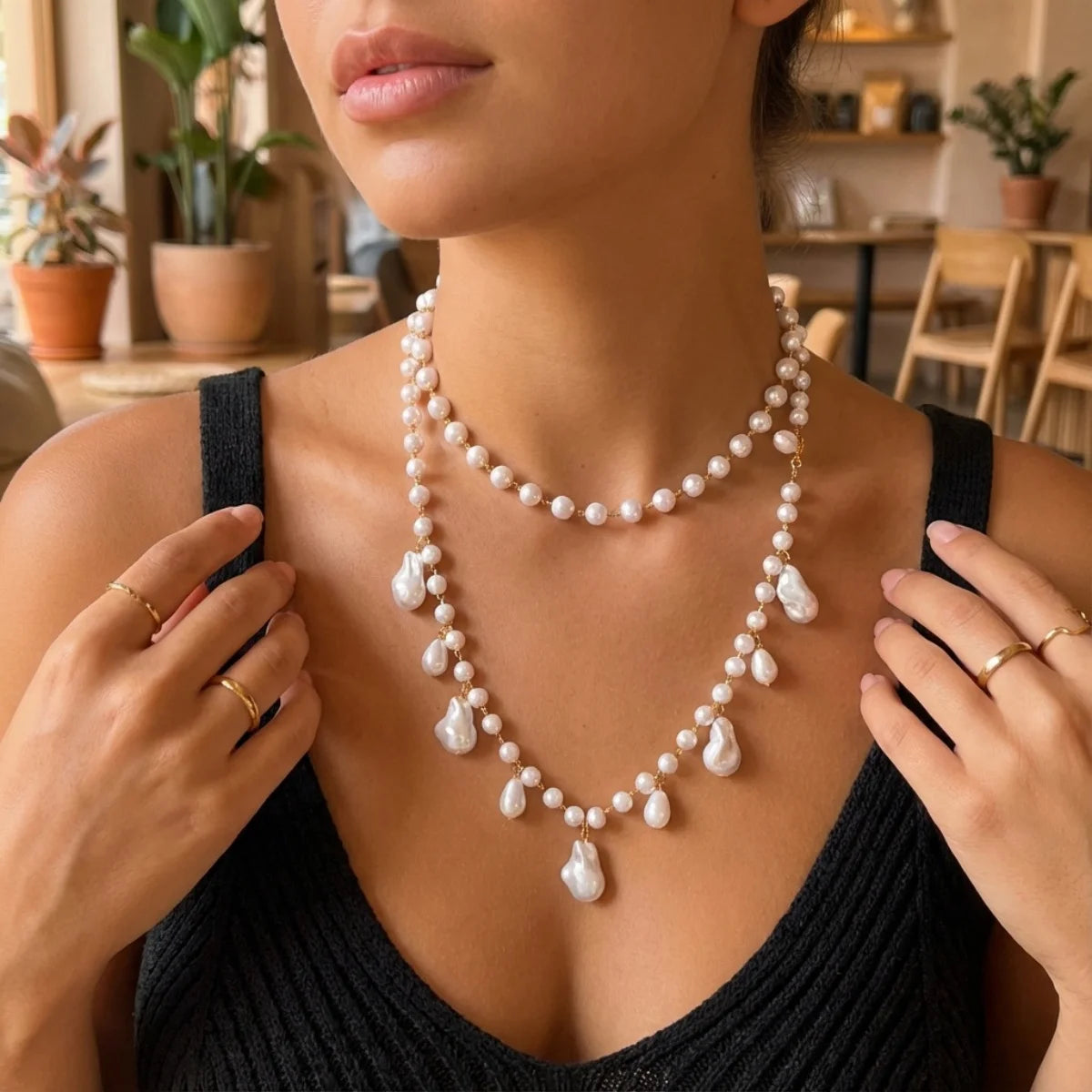 Baroque Irregular Imitation Pearl Beads Necklace For Women Men Minimalist Multilayer Pearl Chain Choker Versatile Body Jewelry