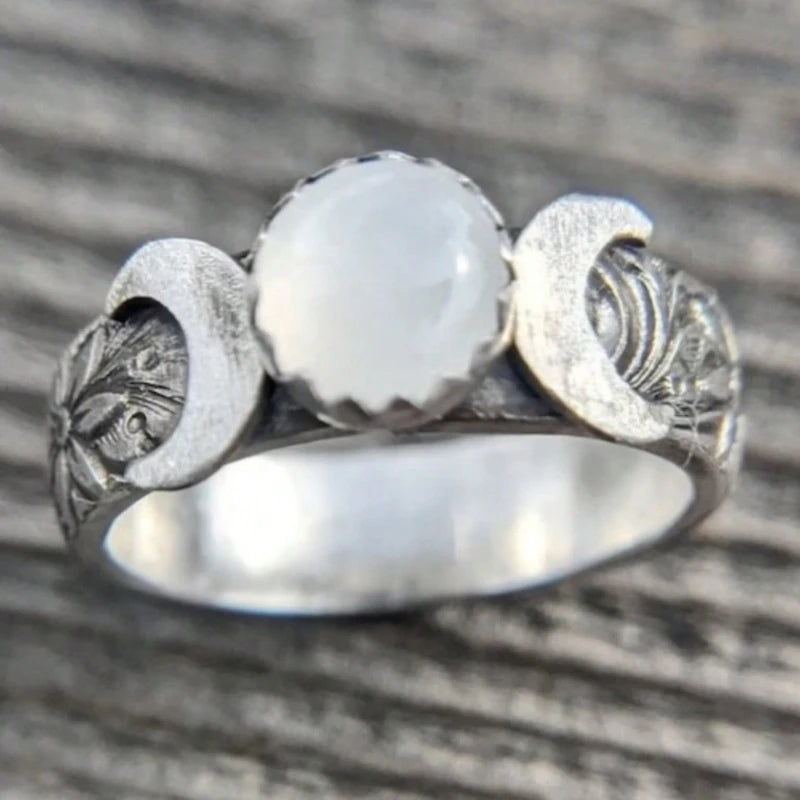 Crescent Moon Ring, Moon Phase Ring, Triple Goddess Ring, Goddess Jewelry, Lunar Phases, Full Moon, Boho Ring