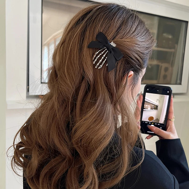 Halloween Bow Skull Clip Skeleton Ghost Hand Bone Hairpin Vintage Punk Gothic Personality Women Girls Hairclips Hair Accessories - Charlie Dolly