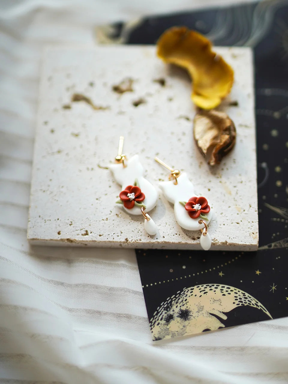Halloween Cat Ghost  Shape Handmade Polymer Clay Earrings Halloween Themed Decoration For Women's Accessories Party Daily Ware - Charlie Dolly